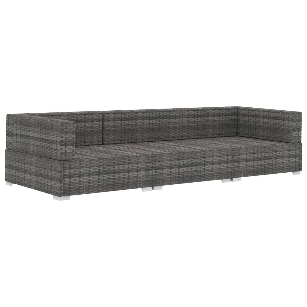 vidaXL Set canapele de grădină cu perne, 3 piese, gri, poliratan