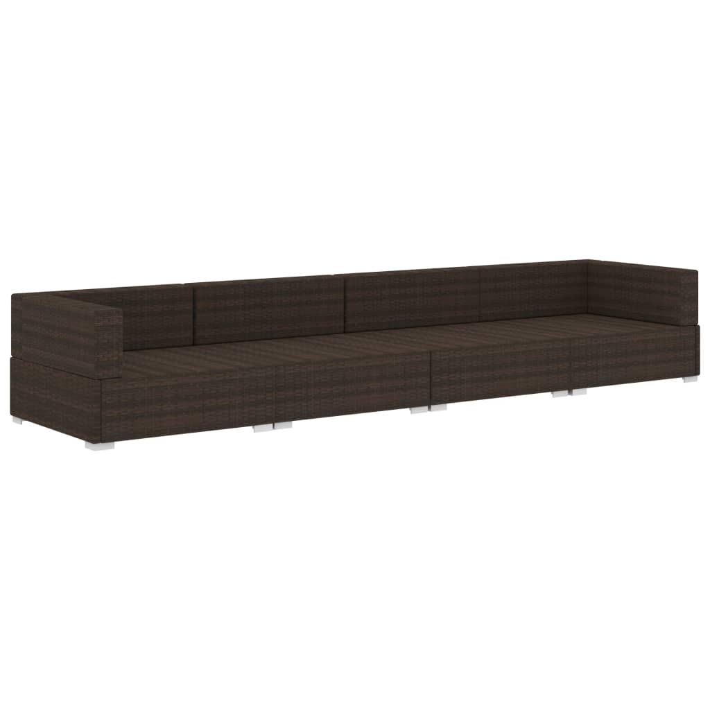vidaXL Set canapele de grădină cu perne, 4 piese, maro, poliratan vidaXL Set canapele de grădină cu perne, 4 piese, maro, poliratan