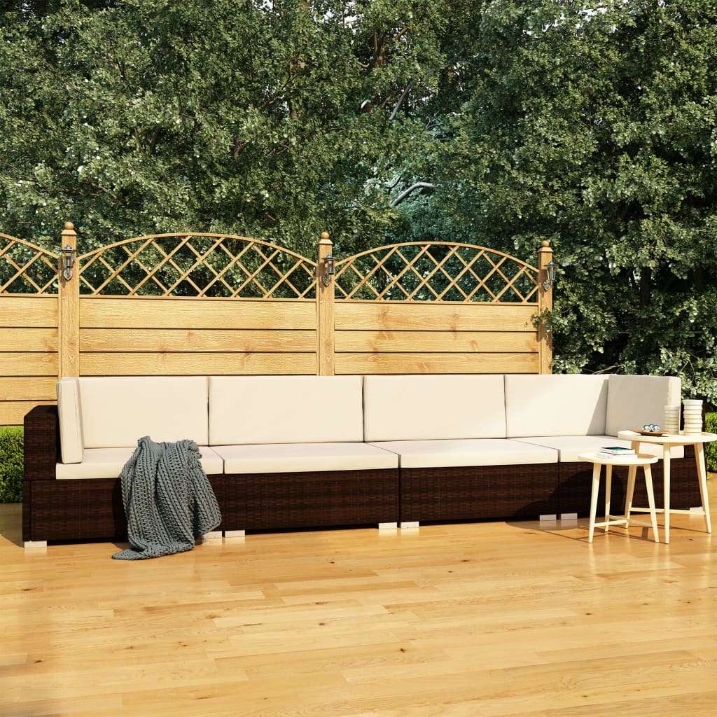 vidaXL Set canapele de grădină cu perne, 4 piese, maro, poliratan vidaXL Set canapele de grădină cu perne, 4 piese, maro, poliratan