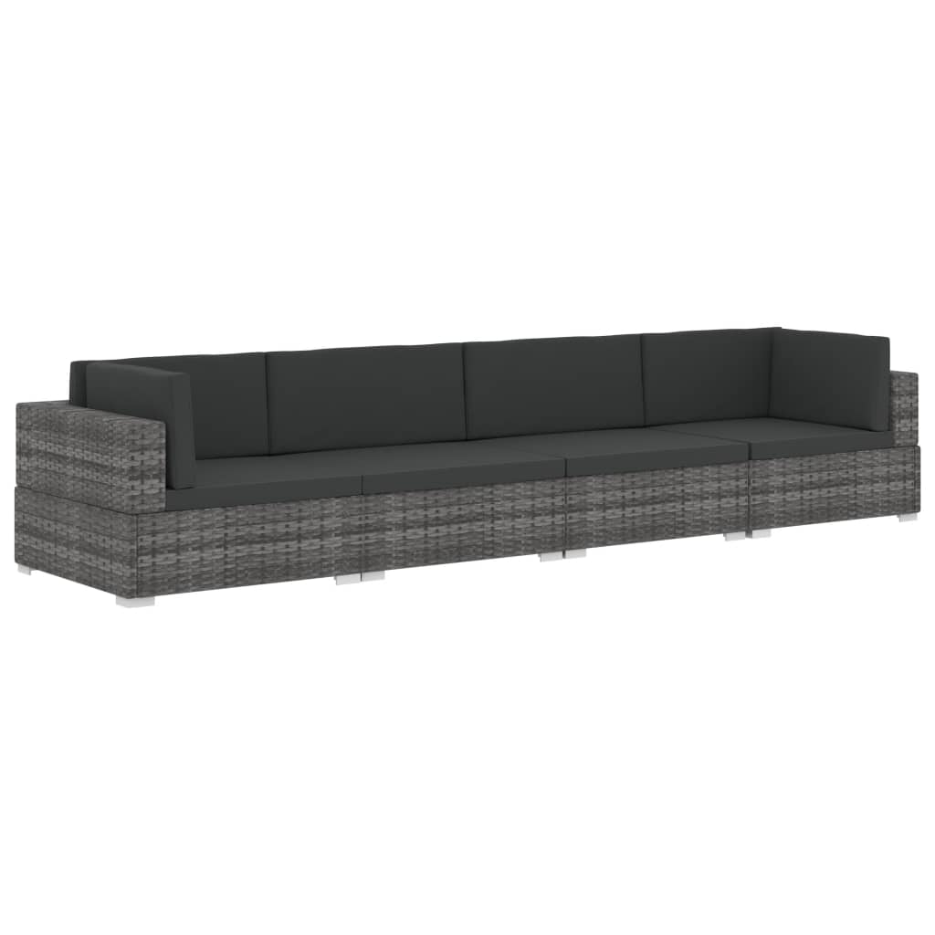 vidaXL Set canapele de grădină cu perne, 4 piese, gri, poliratan