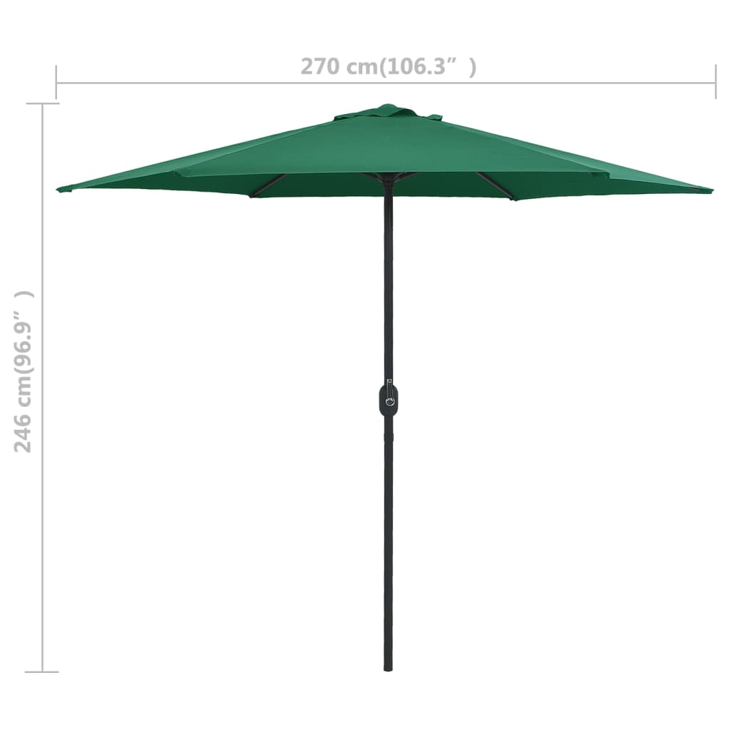 vidaXL Umbrelă de soare cu stâlp din aluminiu, verde, 270x246 cm