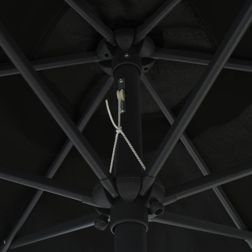 vidaXL Umbrelă de soare cu LED-uri, stâlp din aluminiu, negru, 270 cm