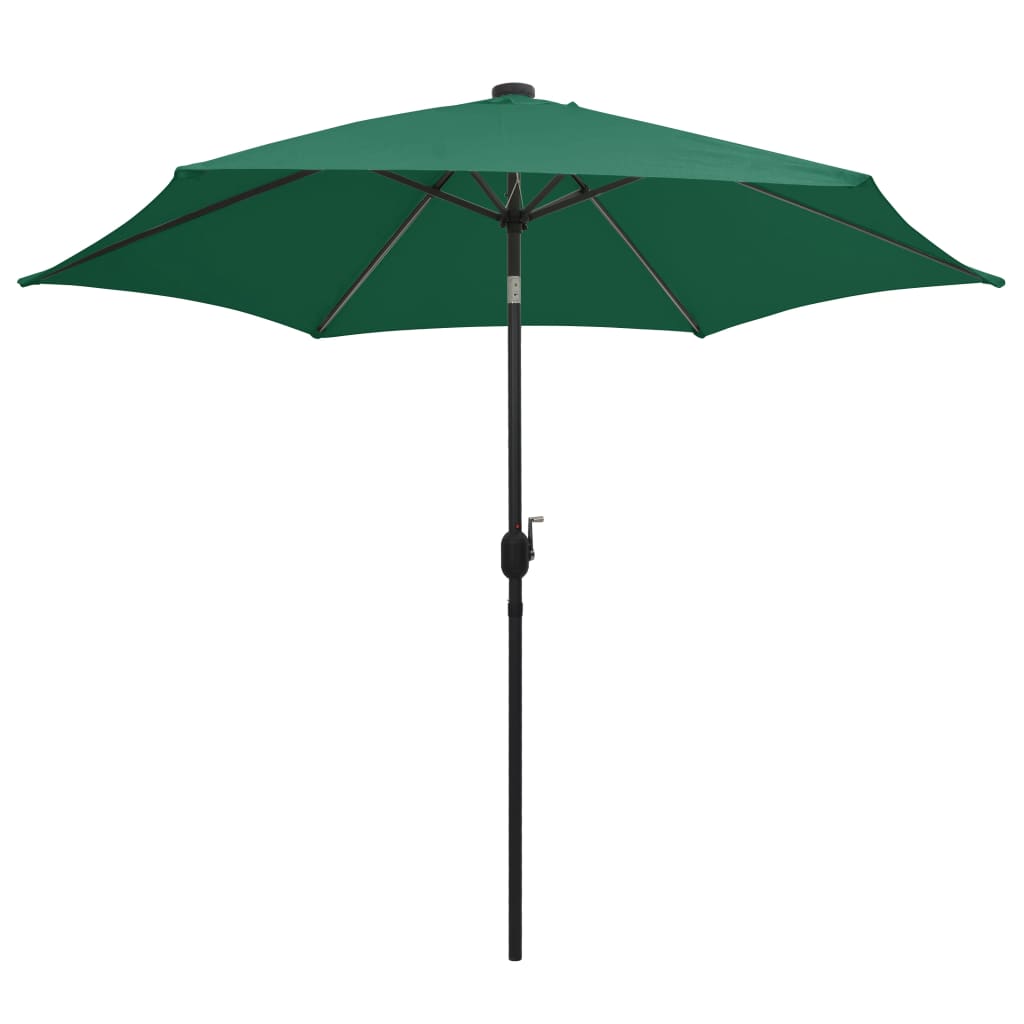 vidaXL Umbrelă de soare cu LED-uri, stâlp din aluminiu, verde, 300 cm