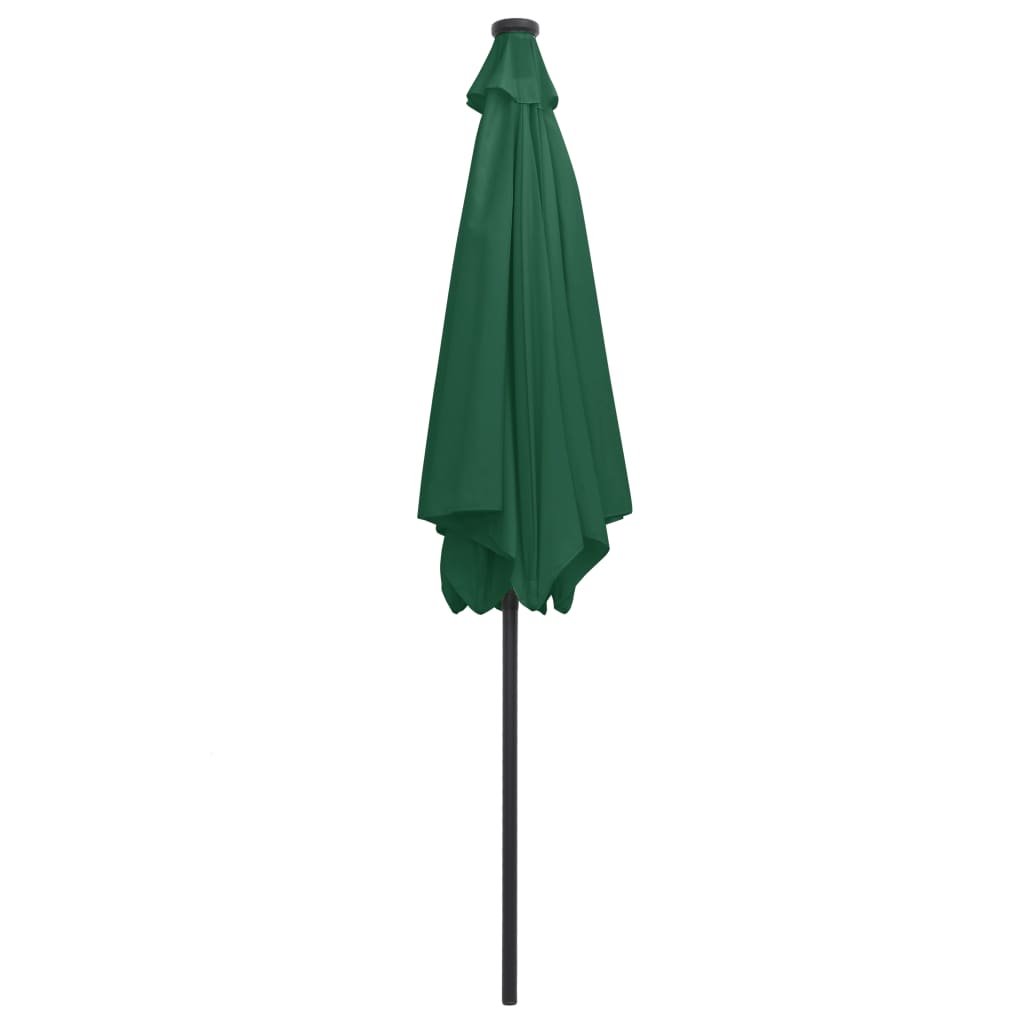 vidaXL Umbrelă de soare cu LED-uri, stâlp din aluminiu, verde, 300 cm
