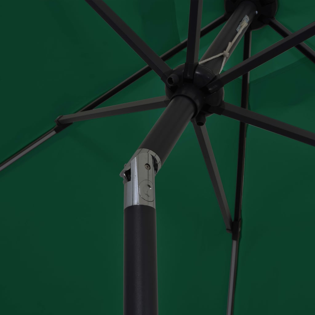 vidaXL Umbrelă de soare cu LED-uri, stâlp din aluminiu, verde, 300 cm