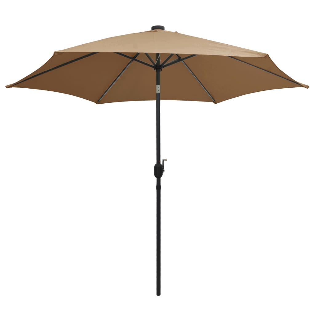 vidaXL Umbrelă de soare cu LED-uri, stâlp din aluminiu, taupe, 300 cm