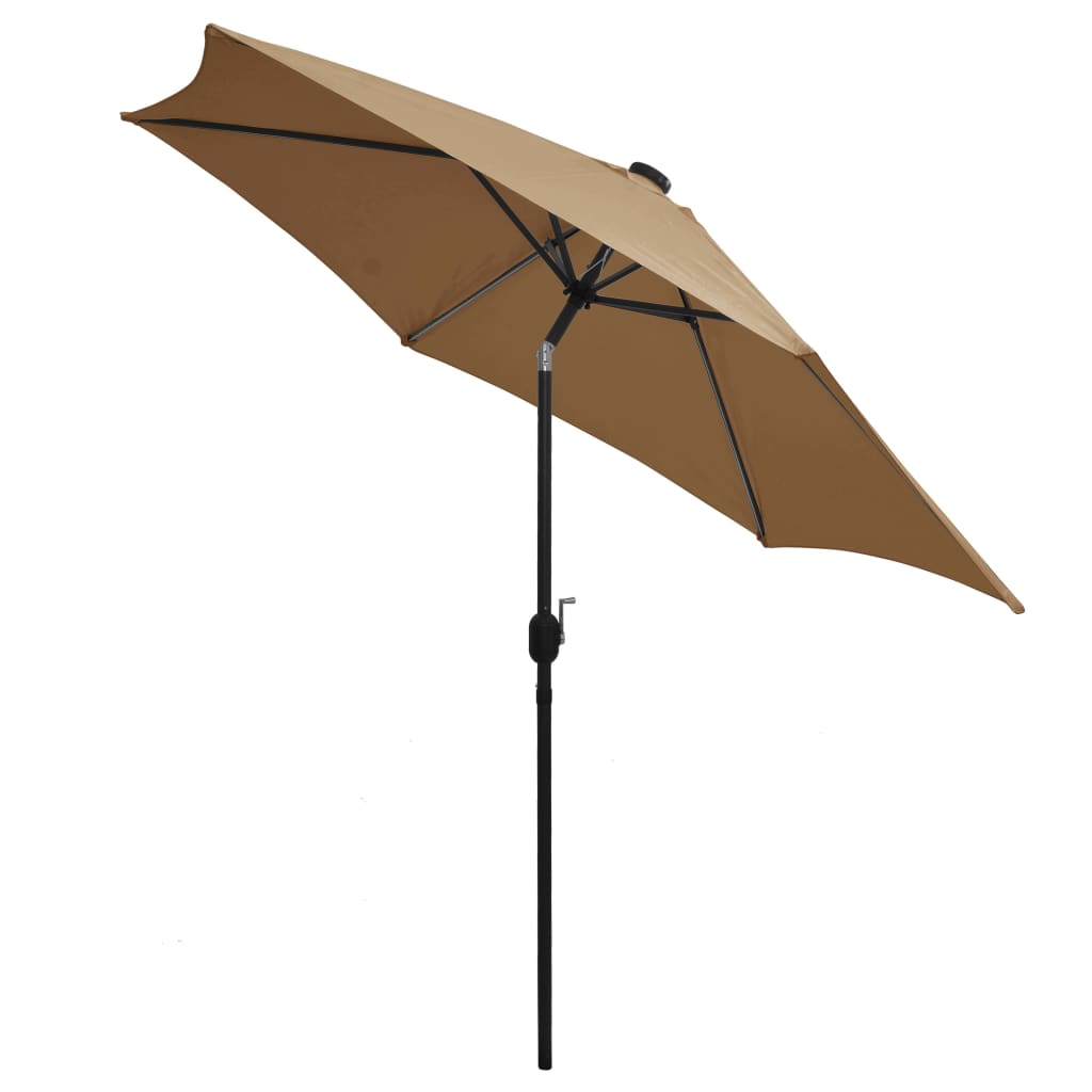 vidaXL Umbrelă de soare cu LED-uri, stâlp din aluminiu, taupe, 300 cm