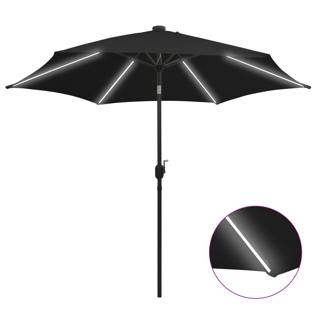 vidaXL Umbrelă de soare cu LED-uri, stâlp din aluminiu, negru, 300 cm vidaXL Umbrelă de soare cu LED-uri, stâlp din aluminiu, negru, 300 cm