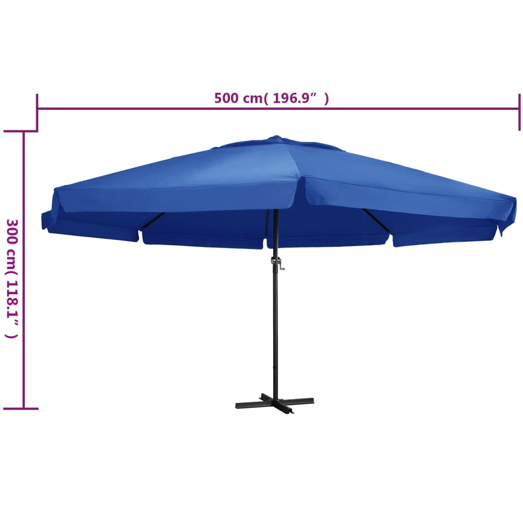 vidaXL Umbrelă soare de grădină, stâlp aluminiu albastru azur 500 cm