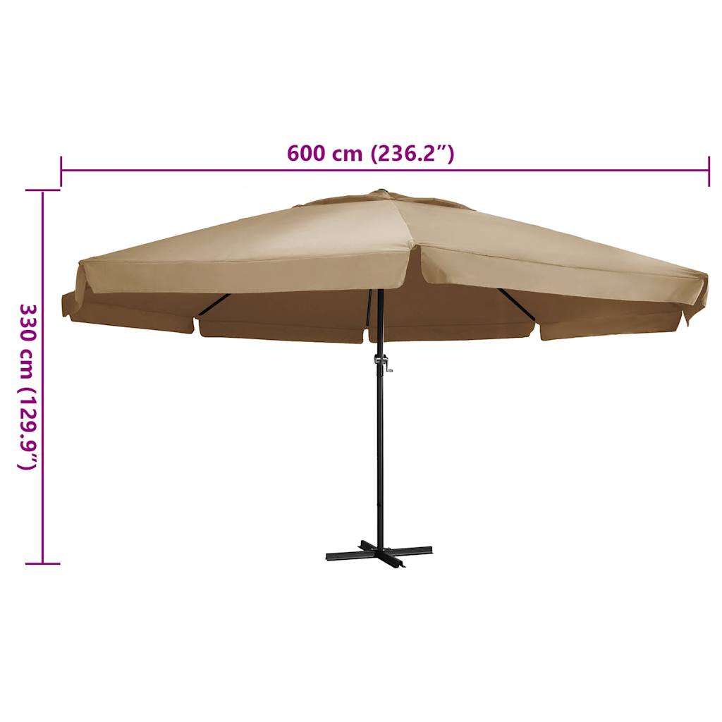 vidaXL Umbrelă soare de exterior cu stâlp aluminiu gri taupe 600 cm