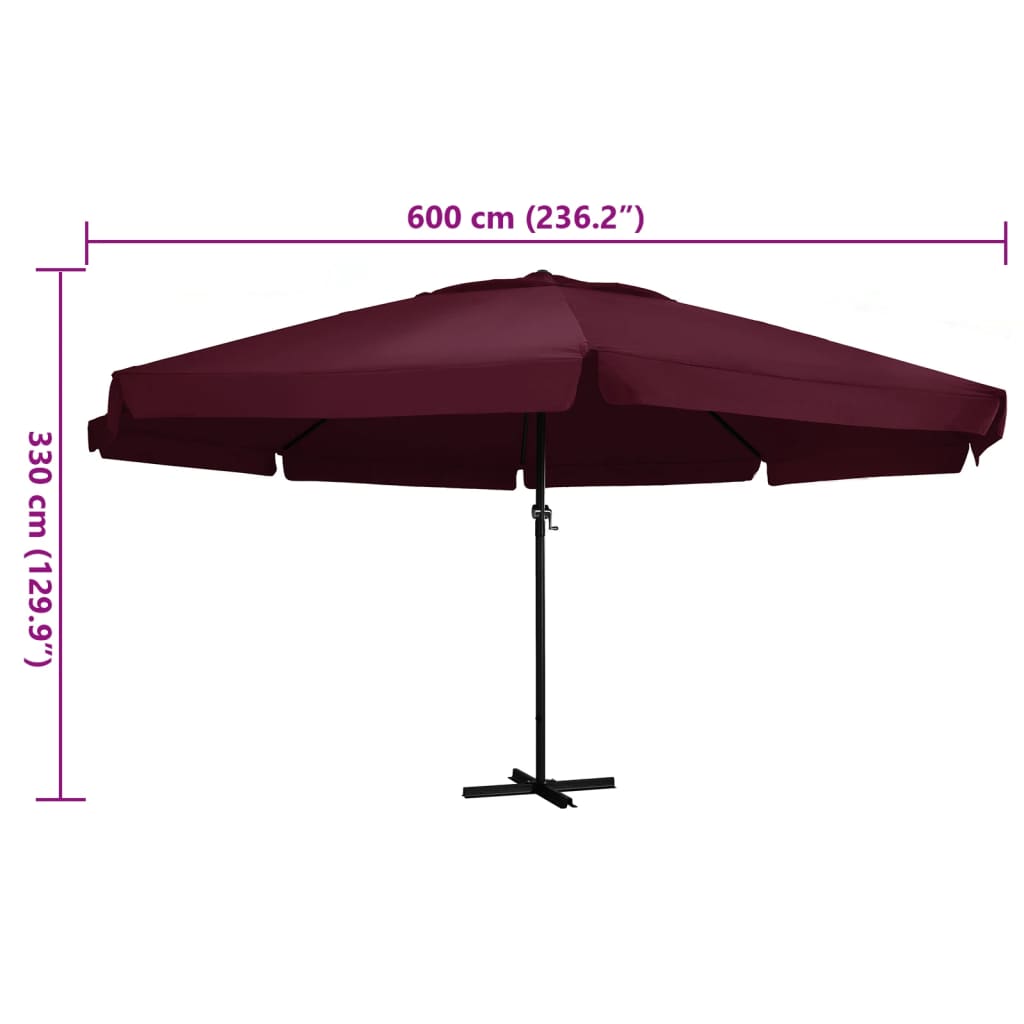 vidaXL Umbrelă soare de grădină, stâlp din aluminiu, roșu bordo 600 cm vidaXL Umbrelă soare de grădină, stâlp din aluminiu, roșu bordo 600 cm