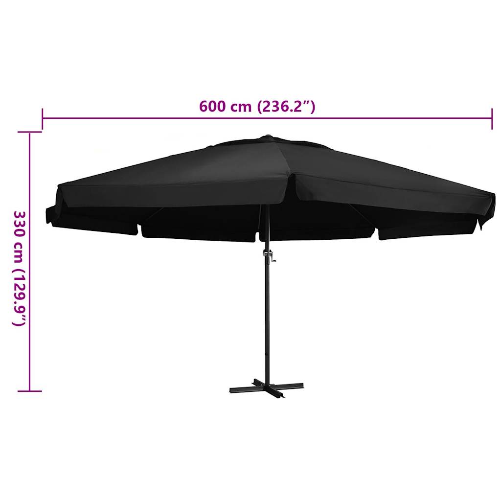 vidaXL Umbrelă de soare de grădină, stâlp aluminiu, negru, 600 cm