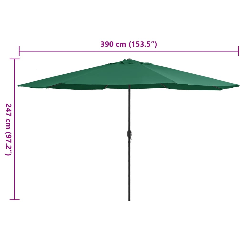 vidaXL Umbrelă de soare de grădină, stâlp metalic, verde, 390 cm vidaXL Umbrelă de soare de grădină, stâlp metalic, verde, 390 cm