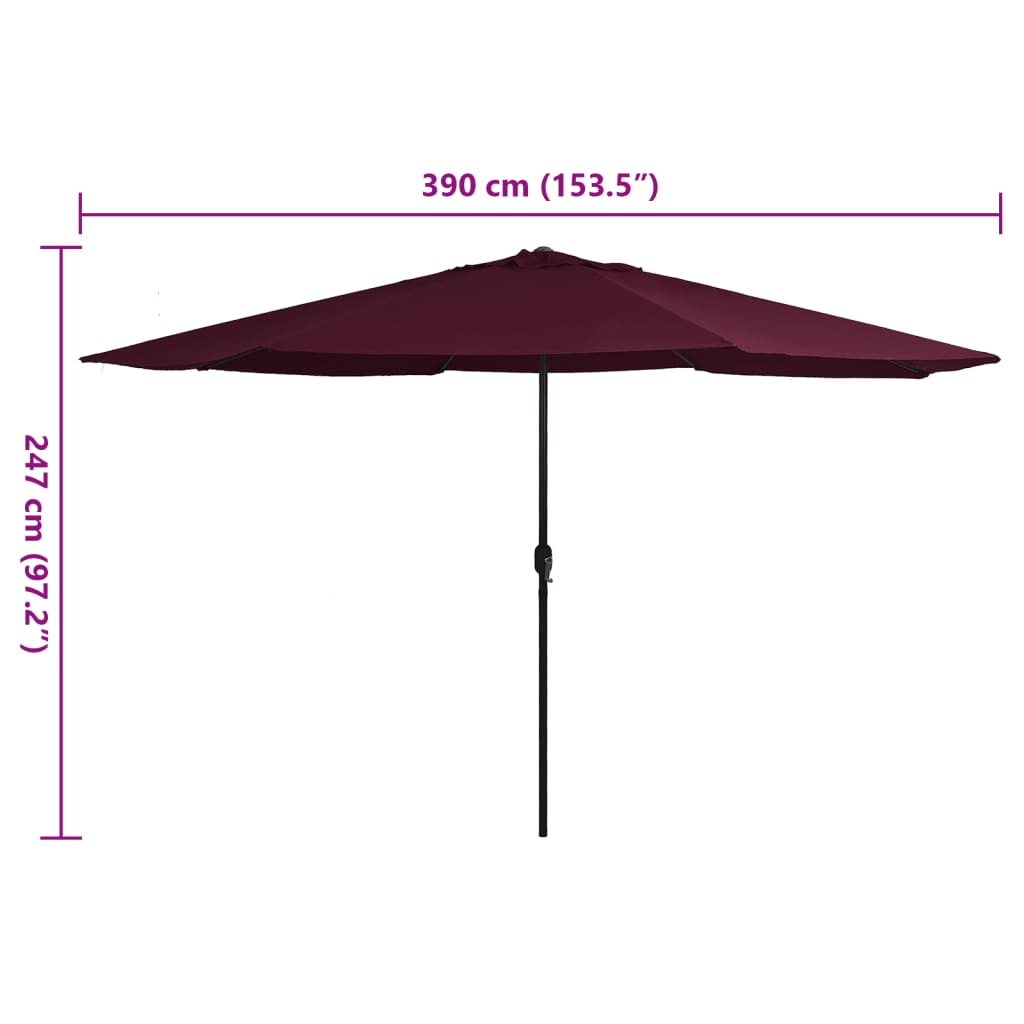 vidaXL Umbrelă de soare de grădină, stâlp metalic, roșu bordo, 390 cm vidaXL Umbrelă de soare de grădină, stâlp metalic, roșu bordo, 390 cm