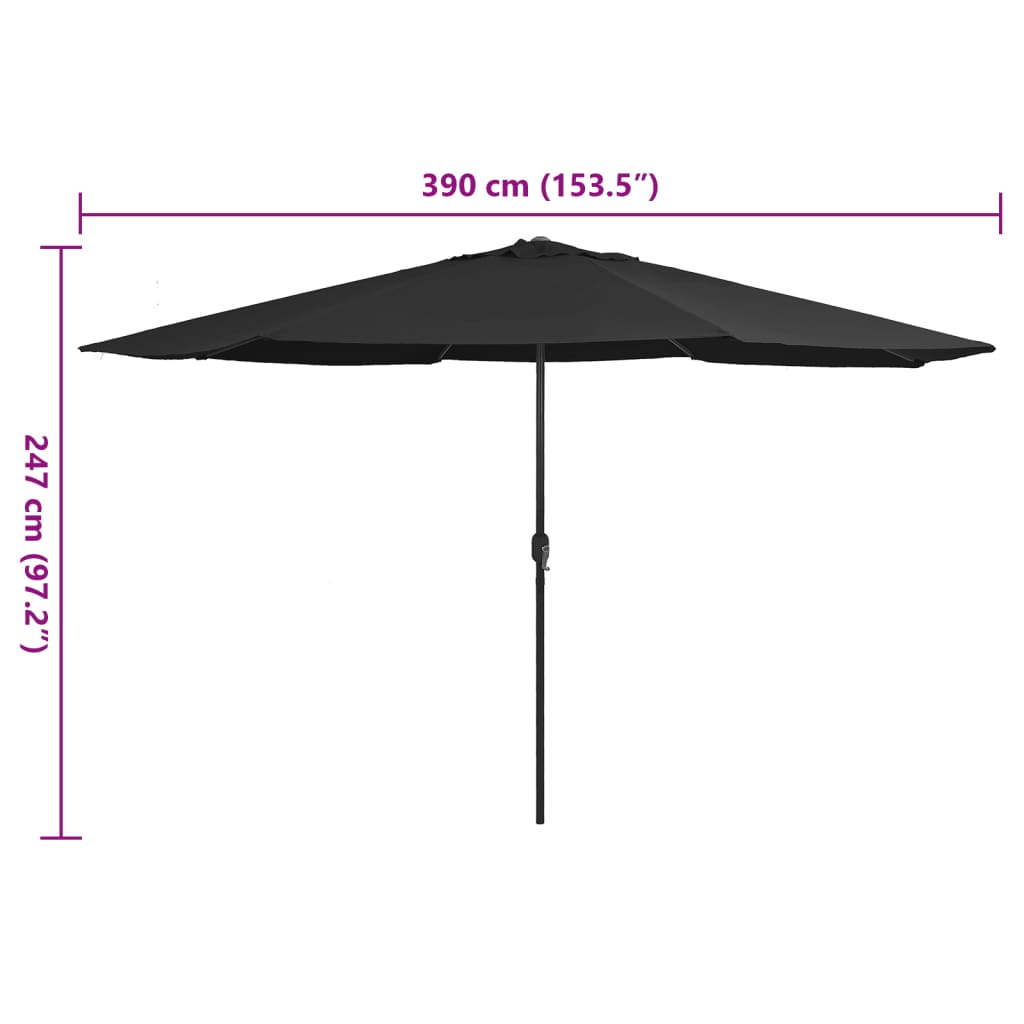 vidaXL Umbrelă de soare de grădină, stâlp metalic, negru, 390 cm vidaXL Umbrelă de soare de grădină, stâlp metalic, negru, 390 cm