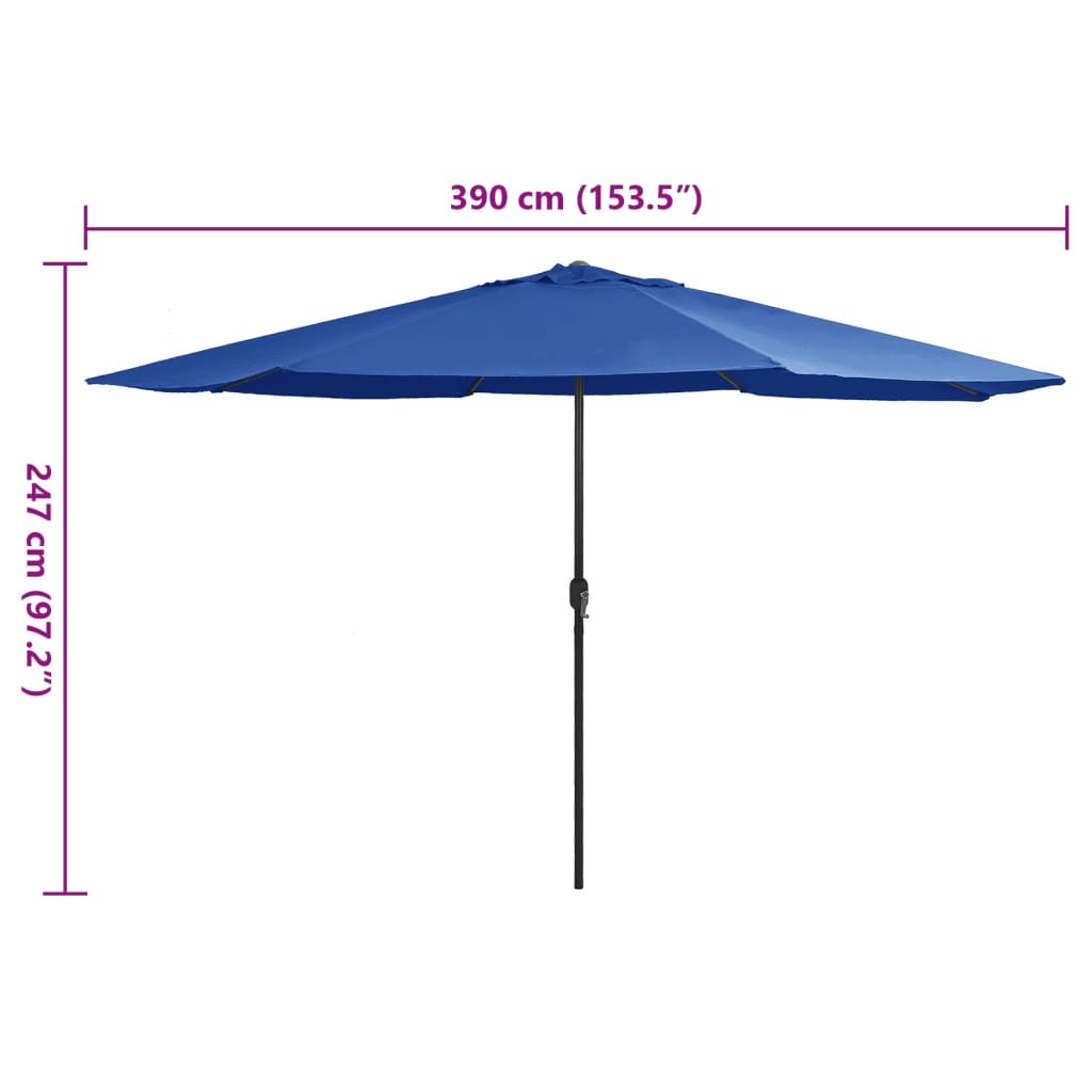 vidaXL Umbrelă de soare de grădină, stâlp metalic, azuriu, 390 cm vidaXL Umbrelă de soare de grădină, stâlp metalic, azuriu, 390 cm