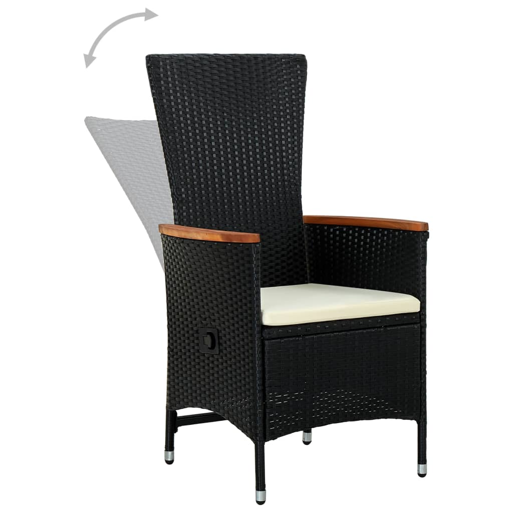 vidaXL Scaune de exterior cu perne, 2 buc., negru, poliratan