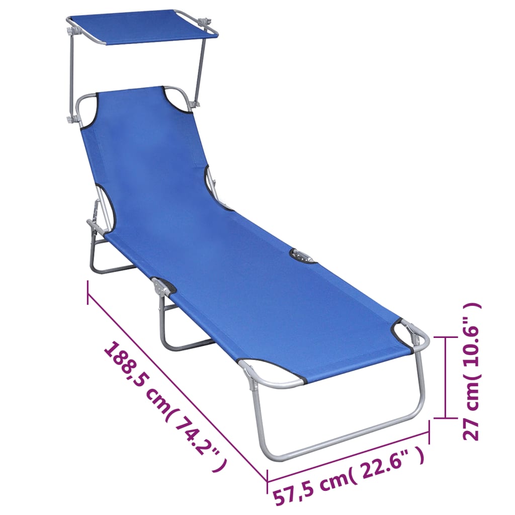 vidaXL Șezlong pliabil cu copertină, albastru, aluminiu vidaXL Șezlong pliabil cu copertină, albastru, aluminiu