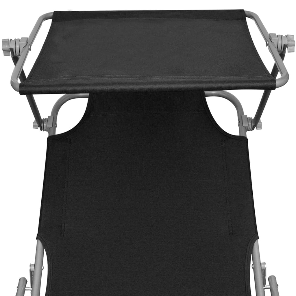 vidaXL Șezlong pliabil cu copertină, negru, aluminiu vidaXL Șezlong pliabil cu copertină, negru, aluminiu