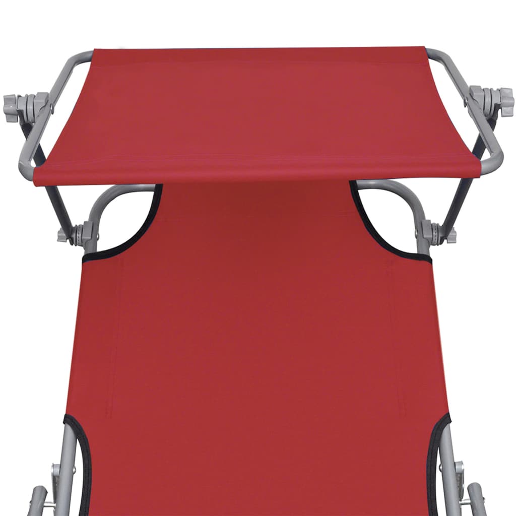 vidaXL Șezlong pliabil cu copertină, roșu, aluminiu vidaXL Șezlong pliabil cu copertină, roșu, aluminiu