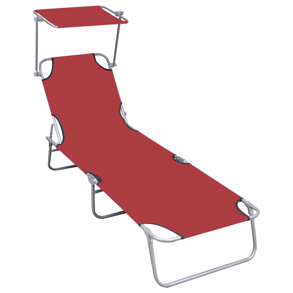 vidaXL Șezlong pliabil cu copertină, roșu, aluminiu vidaXL Șezlong pliabil cu copertină, roșu, aluminiu