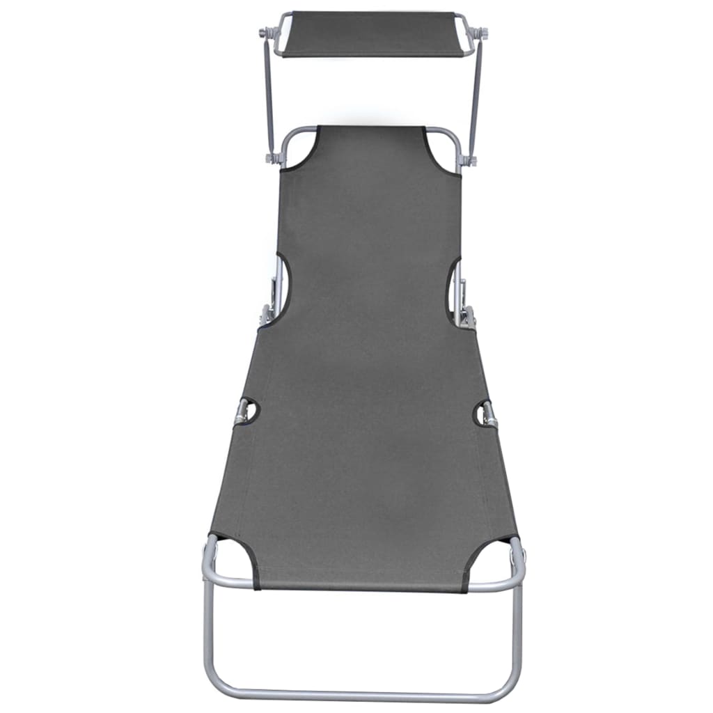 vidaXL Șezlong pliabil cu copertină, gri, aluminiu vidaXL Șezlong pliabil cu copertină, gri, aluminiu