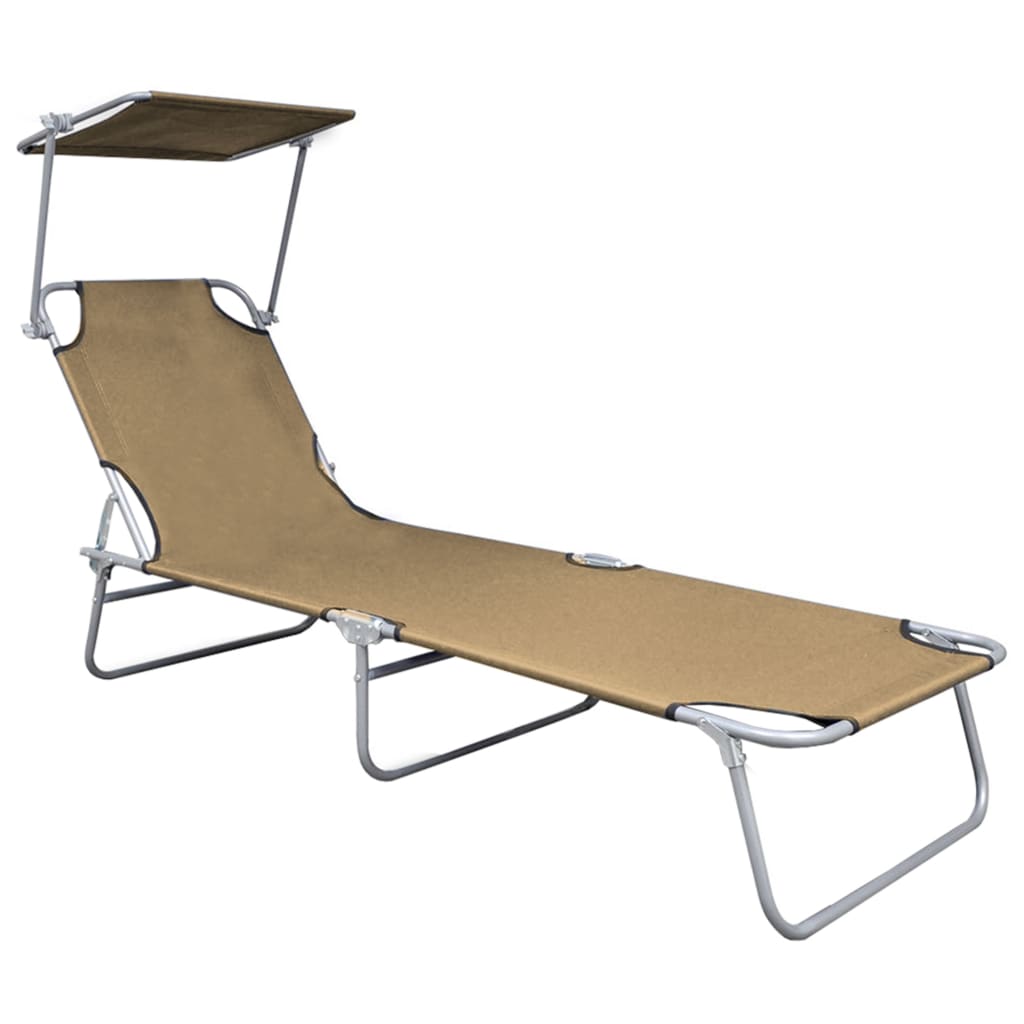 vidaXL Șezlong pliabil cu copertină, gri taupe, aluminiu vidaXL Șezlong pliabil cu copertină, gri taupe, aluminiu