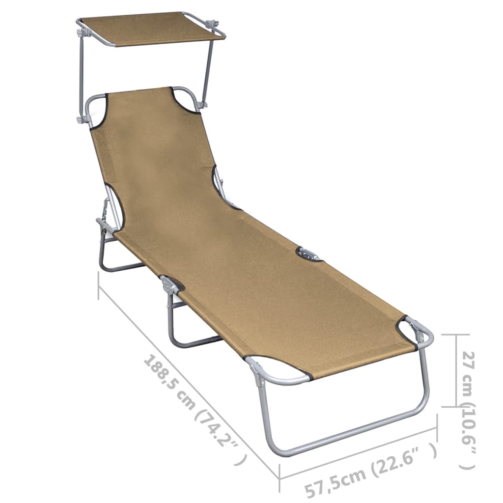 vidaXL Șezlong pliabil cu copertină, gri taupe, aluminiu vidaXL Șezlong pliabil cu copertină, gri taupe, aluminiu