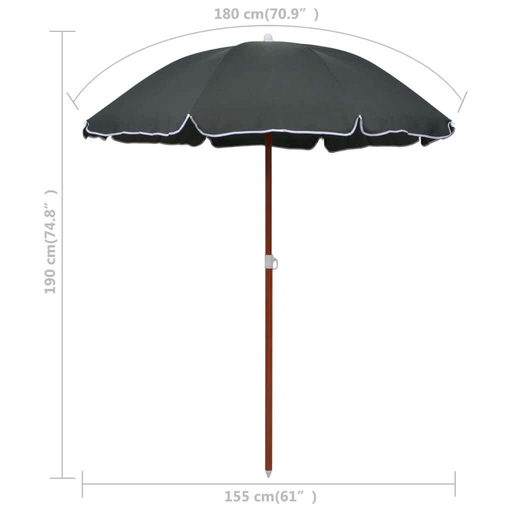 vidaXL Umbrelă de soare de grădină cu stâlp din oțel, antracit, 180 cm