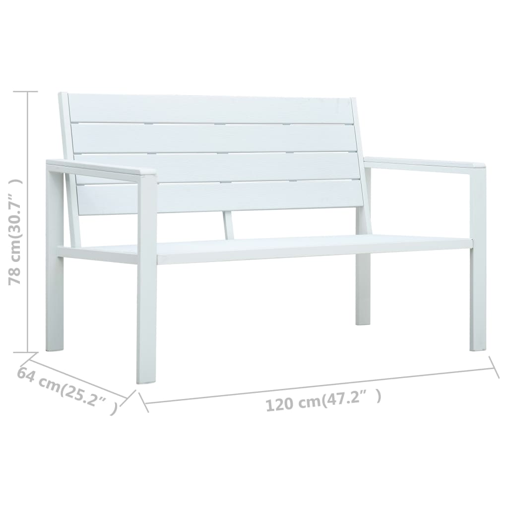 vidaXL Bancă de grădină, alb, 120 cm, aspect de lemn, HDPE vidaXL Bancă de grădină, alb, 120 cm, aspect de lemn, HDPE