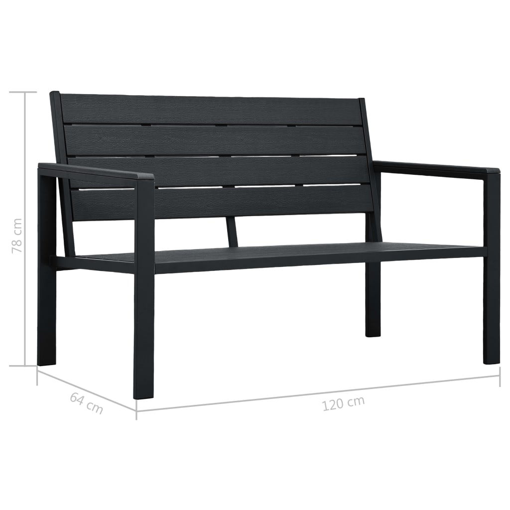 vidaXL Bancă de grădină, negru, 120 cm, aspect de lemn, HDPE vidaXL Bancă de grădină, negru, 120 cm, aspect de lemn, HDPE