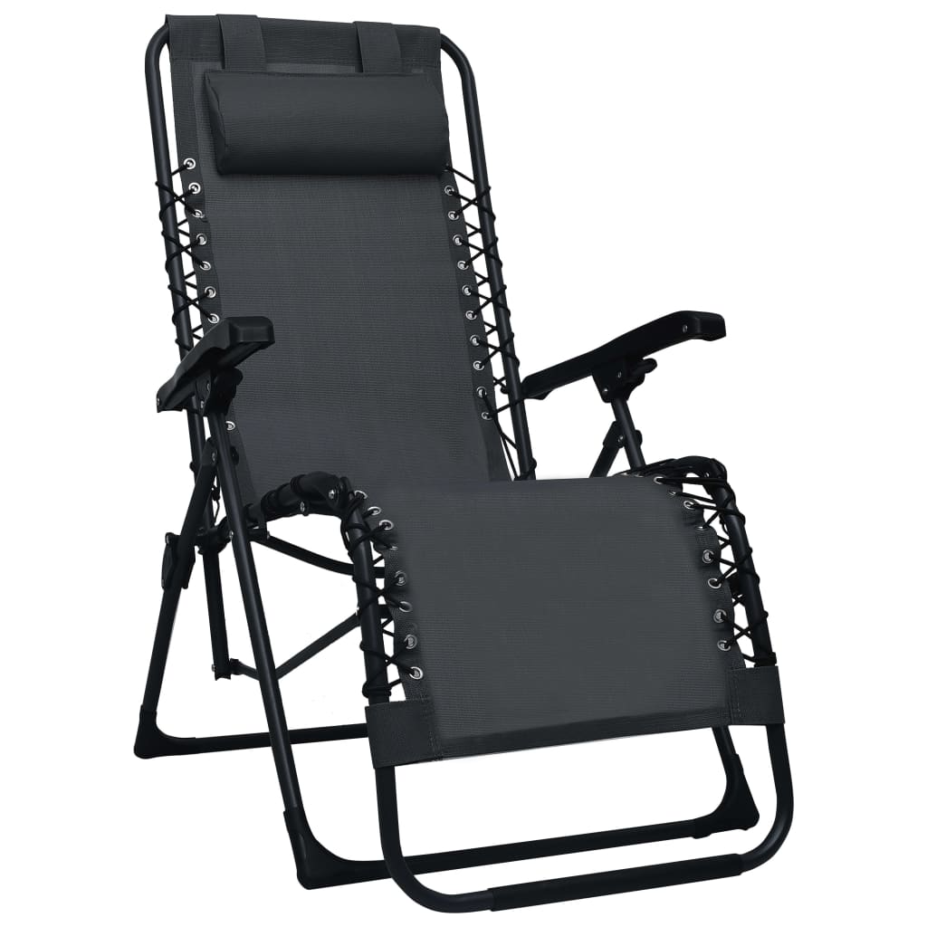 vidaXL Scaun șezlong pliabil, negru, textilenă vidaXL Scaun șezlong pliabil, negru, textilenă