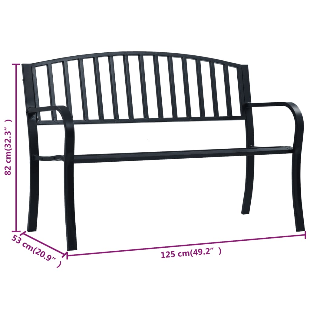 vidaXL Bancă de grădină, negru, 125 cm, oțel vidaXL Bancă de grădină, negru, 125 cm, oțel