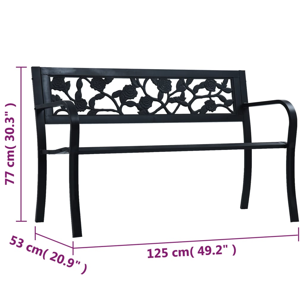 vidaXL Bancă de grădină, negru, 125 cm, oțel vidaXL Bancă de grădină, negru, 125 cm, oțel