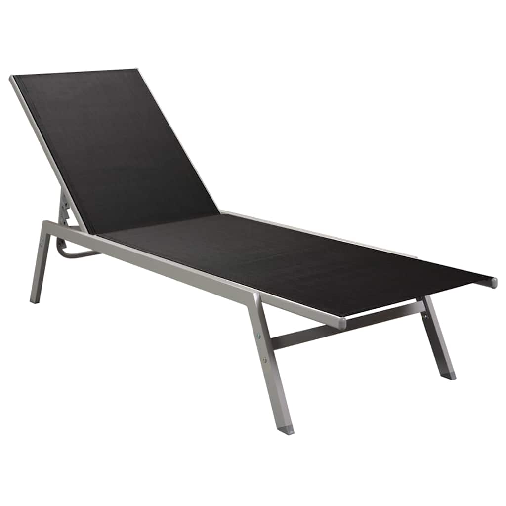 vidaXL Șezlong de plajă, negru, oțel și textilenă vidaXL Șezlong de plajă, negru, oțel și textilenă