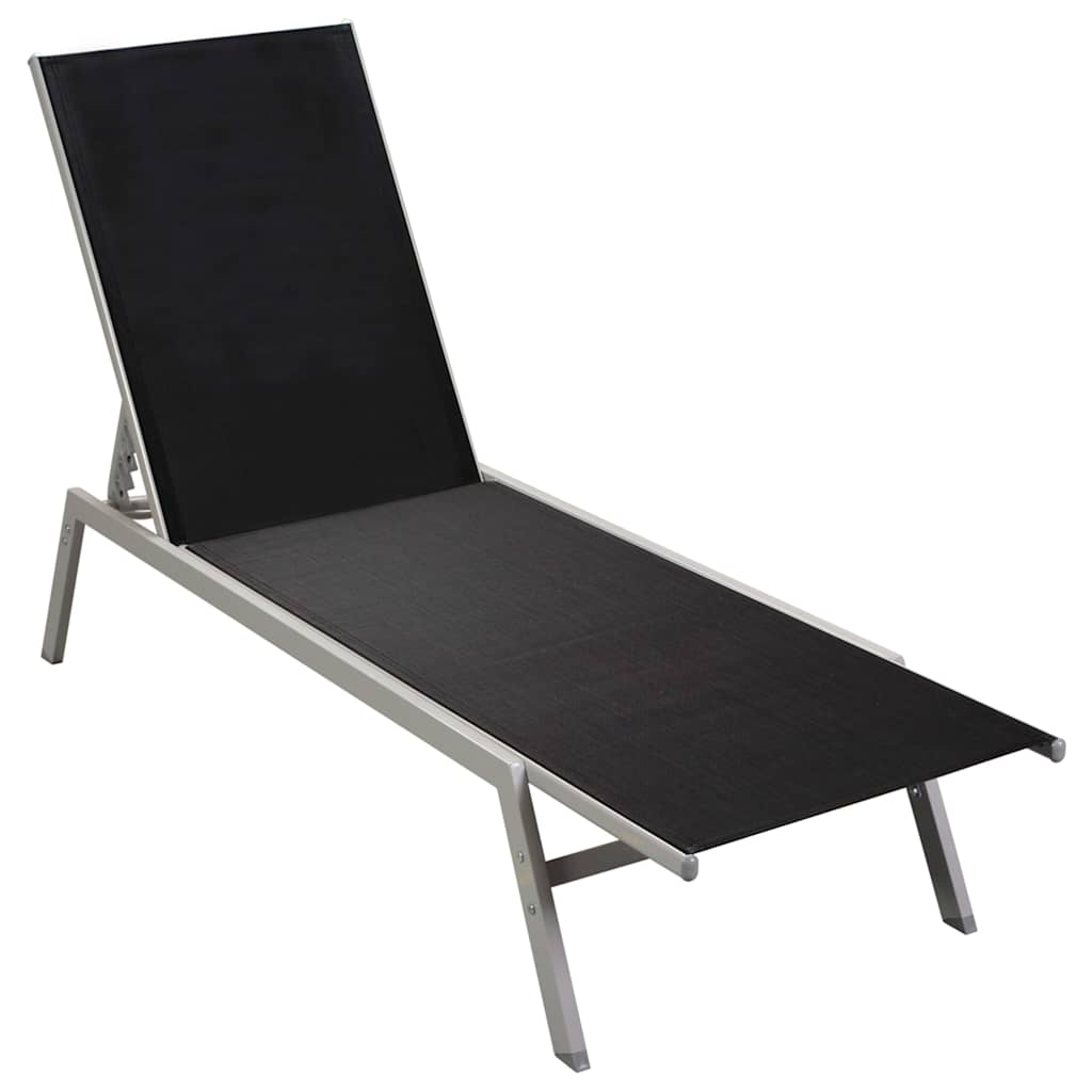 vidaXL Șezlong de plajă, negru, oțel și textilenă vidaXL Șezlong de plajă, negru, oțel și textilenă