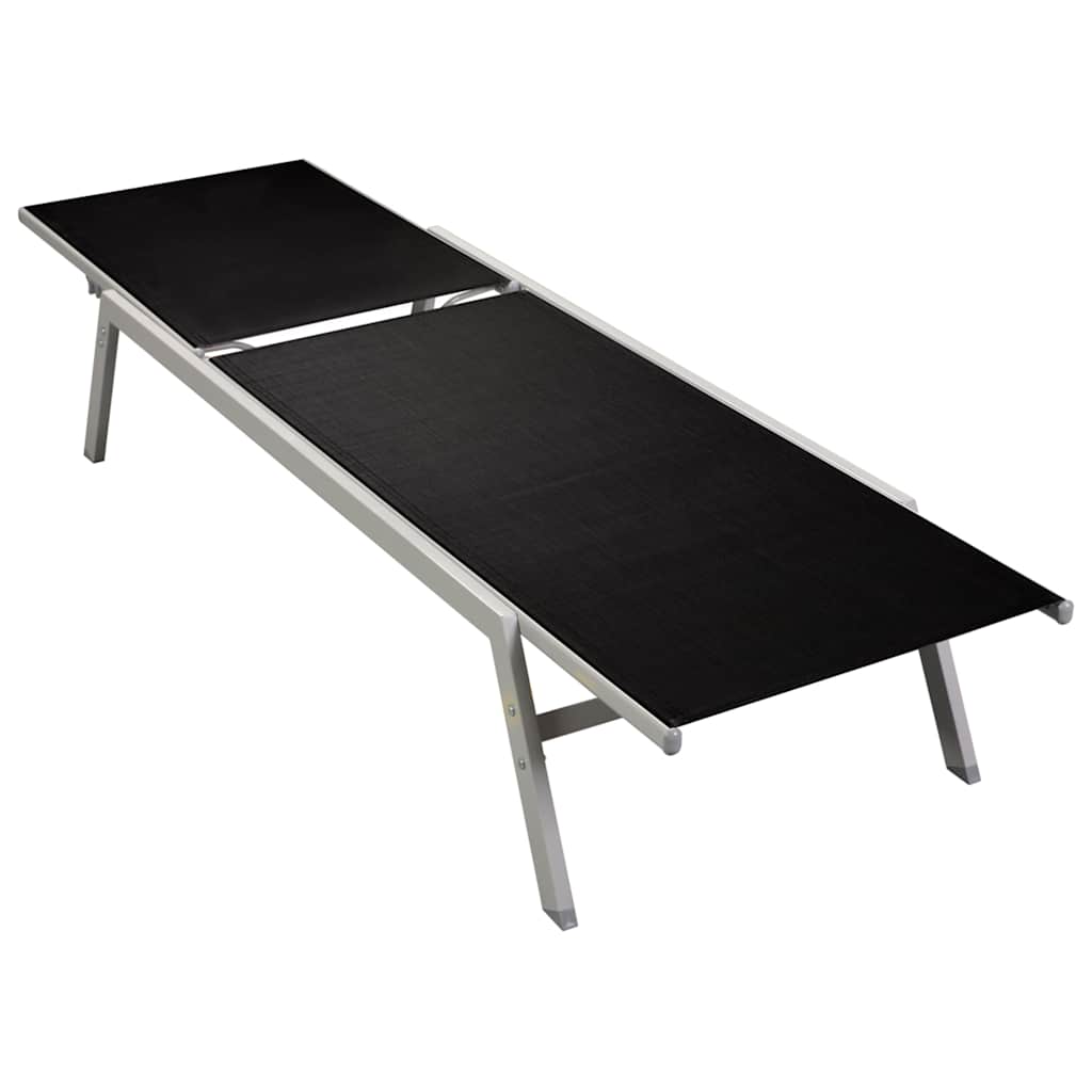 vidaXL Șezlong de plajă, negru, oțel și textilenă vidaXL Șezlong de plajă, negru, oțel și textilenă