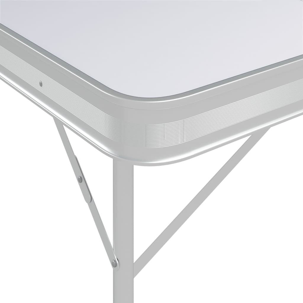 vidaXL Masă de camping pliabilă cu 2 bănci, alb, aluminiu
