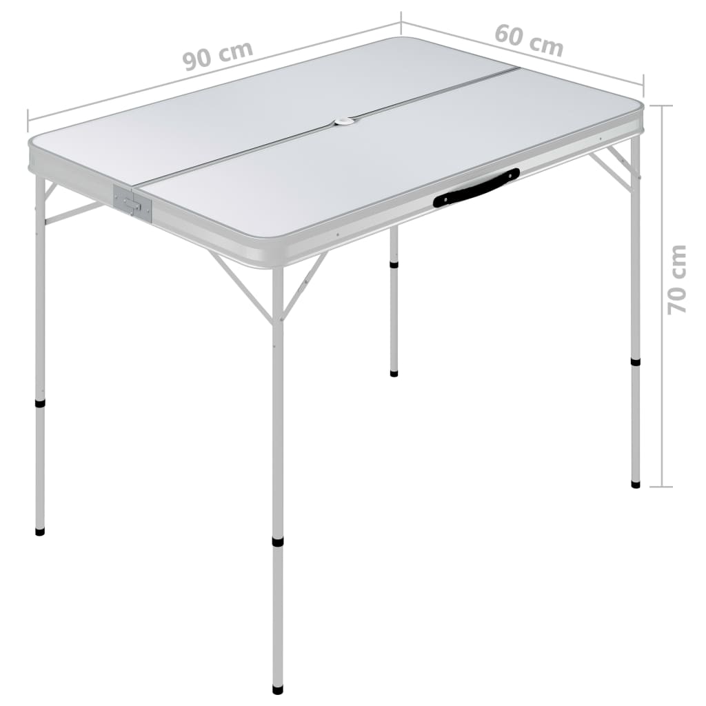 vidaXL Masă de camping pliabilă cu 2 bănci, alb, aluminiu
