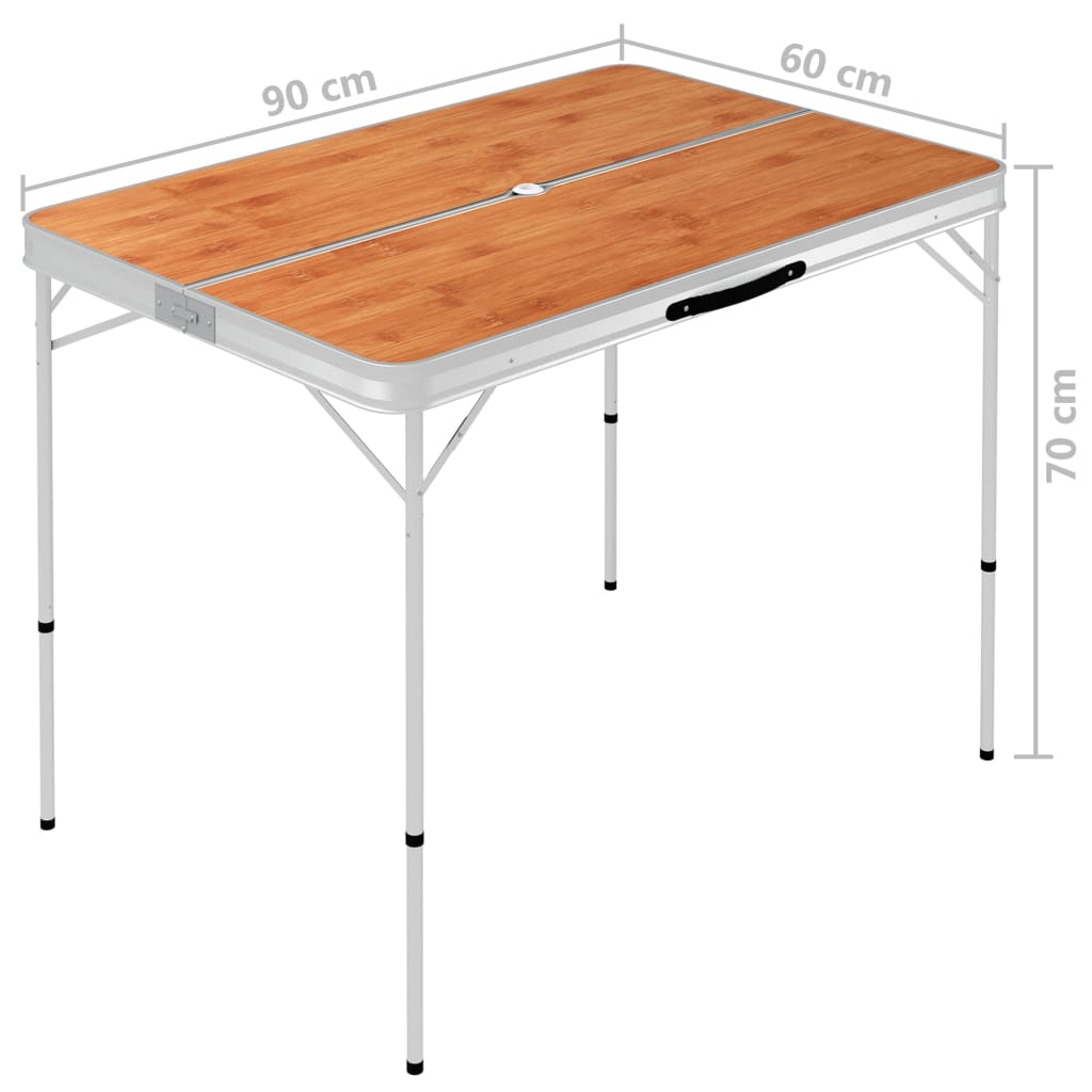vidaXL Masă de camping pliabilă cu 2 bănci, maro, aluminiu