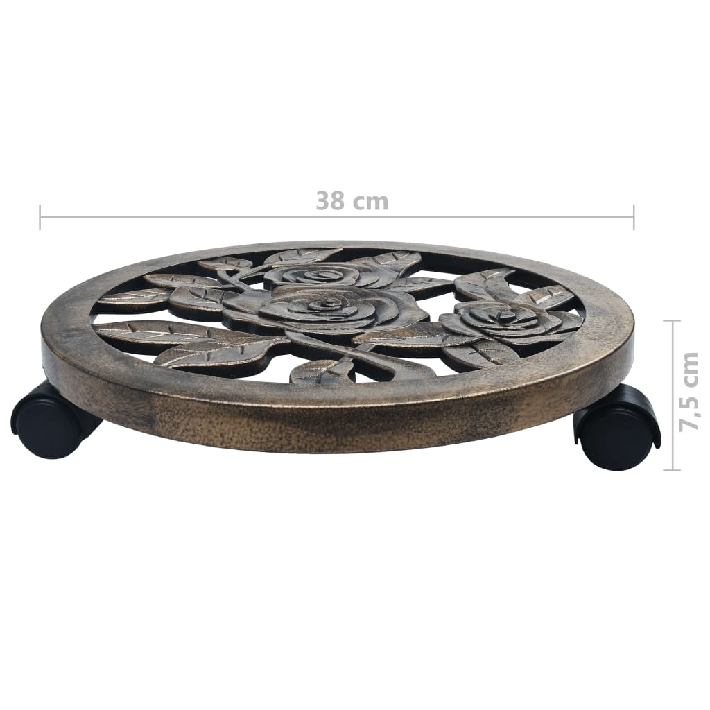 vidaXL Suporturi de plante cu role, 6 buc., bronz, 38 cm, plastic