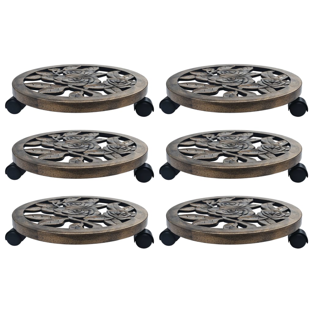 vidaXL Suporturi de plante cu role, 6 buc., bronz, 38 cm, plastic