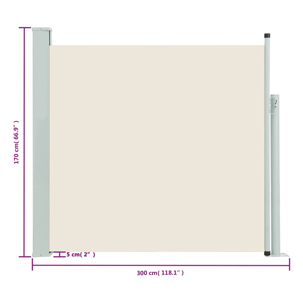 vidaXL Copertină laterală retractabilă de terasă, crem, 170 x 300 cm