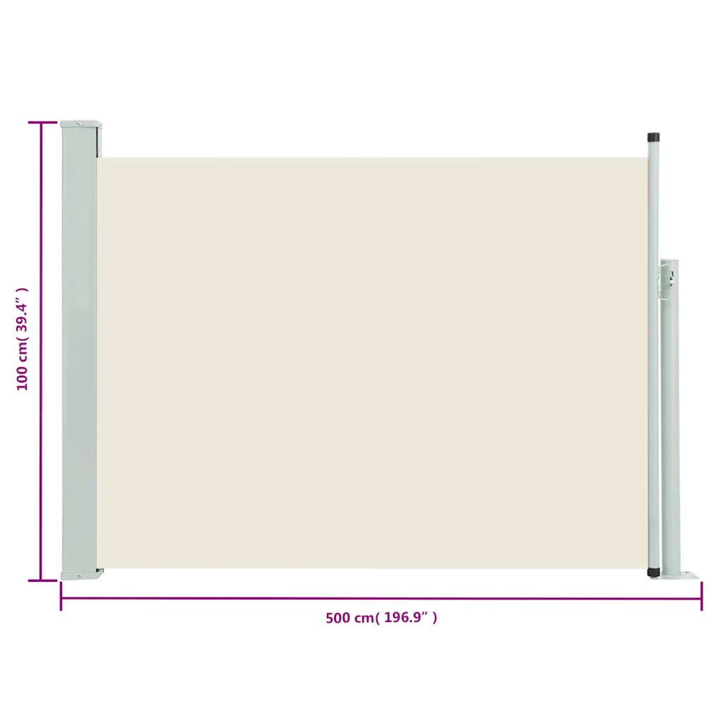vidaXL Copertină laterală retractabilă de terasă, crem, 100 x 500 cm vidaXL Copertină laterală retractabilă de terasă, crem, 100 x 500 cm