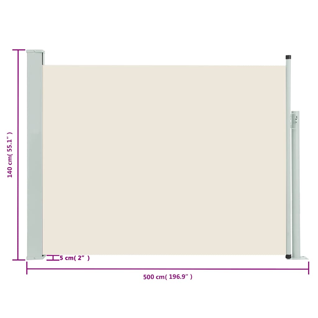 vidaXL Copertină laterală retractabilă de terasă, crem, 140 x 500 cm vidaXL Copertină laterală retractabilă de terasă, crem, 140 x 500 cm
