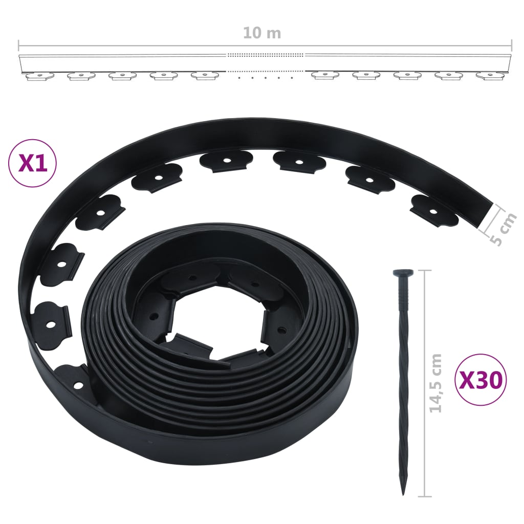 vidaXL Bordură de gazon flexibilă cu 30 țăruși, 10 m, 5 cm vidaXL Bordură de gazon flexibilă cu 30 țăruși, 10 m, 5 cm