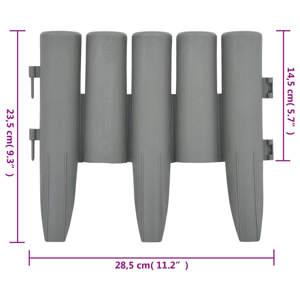 vidaXL Borduri de gazon, 36 buc., gri, 10 m, PP