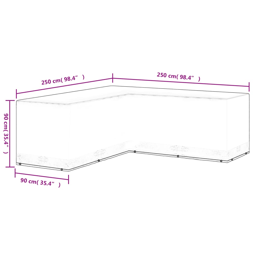 vidaXL Husă mobilier de grădină, formă de L, 12 ocheți, 250x250x90 cm vidaXL Husă mobilier de grădină, formă de L, 12 ocheți, 250x250x90 cm