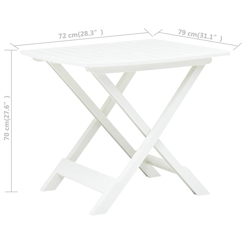 vidaXL Masă de grădină pliabilă, alb, 79 x 72 x 70 cm, plastic