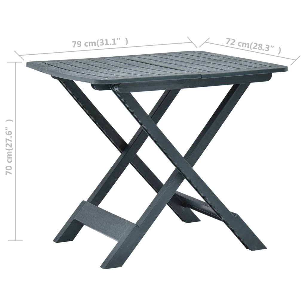 vidaXL Masă de grădină pliabilă, verde, 79 x 72 x 70 cm, plastic